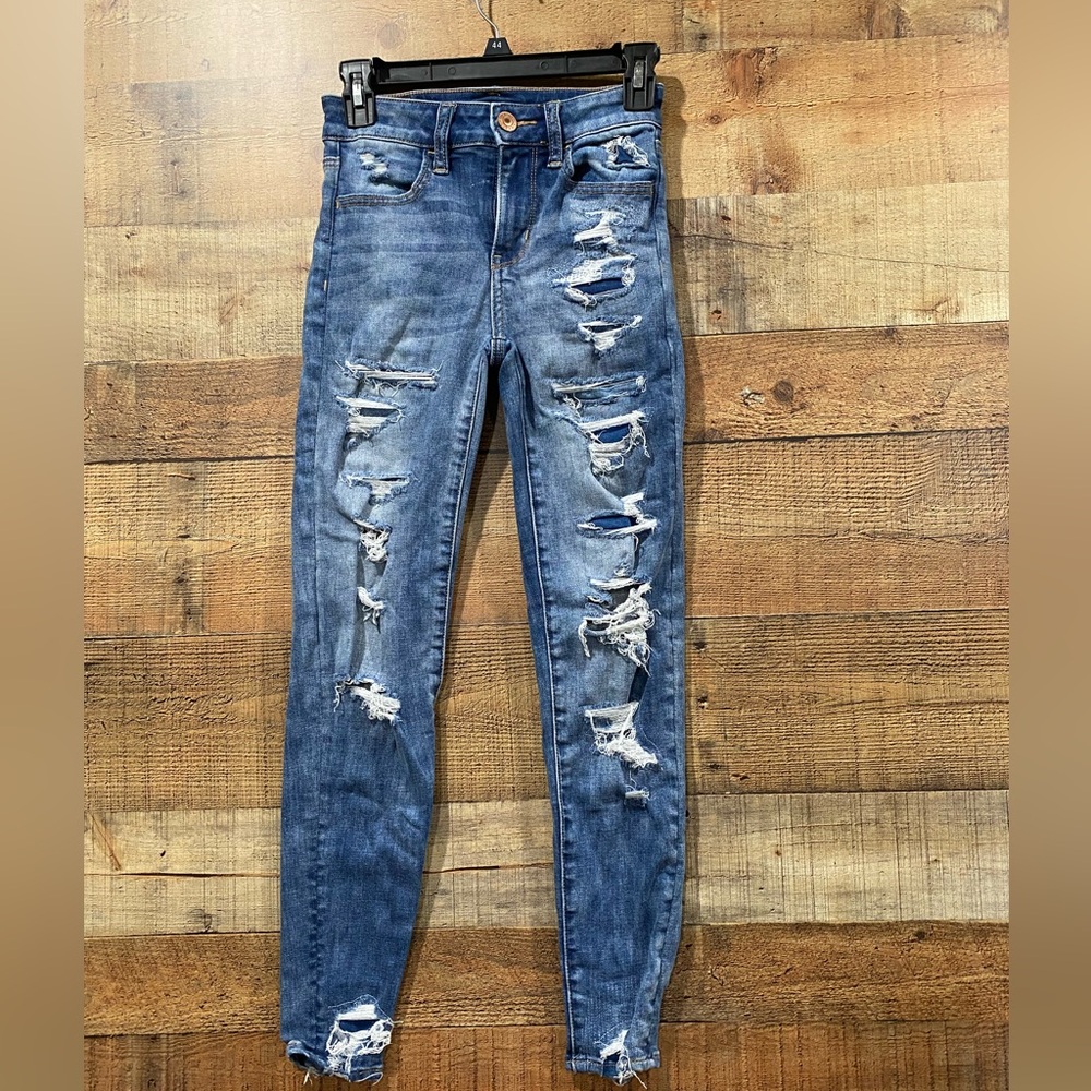 American Eagle Hi Rise Patched Distressed Jeggings Size 00